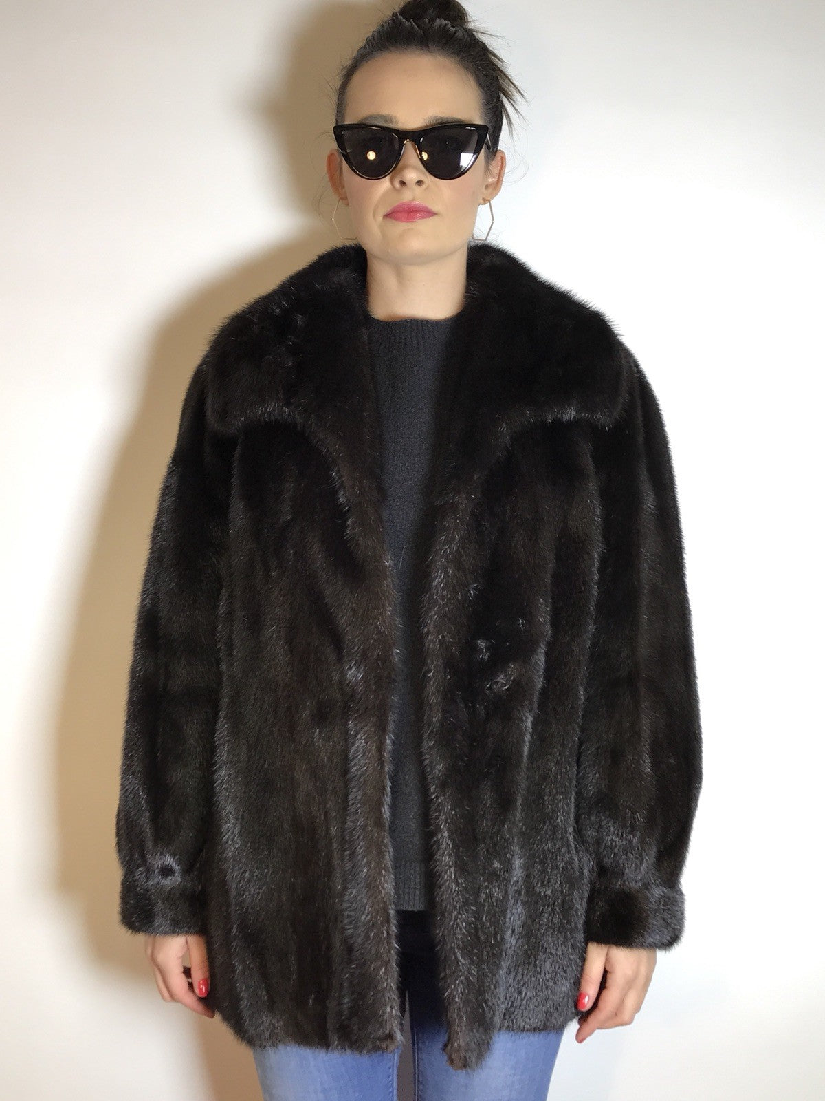 Moderne Nerzjacke dunkelbraun Sonderanfertigung vom Kürschner Gr. 36/38 Damen