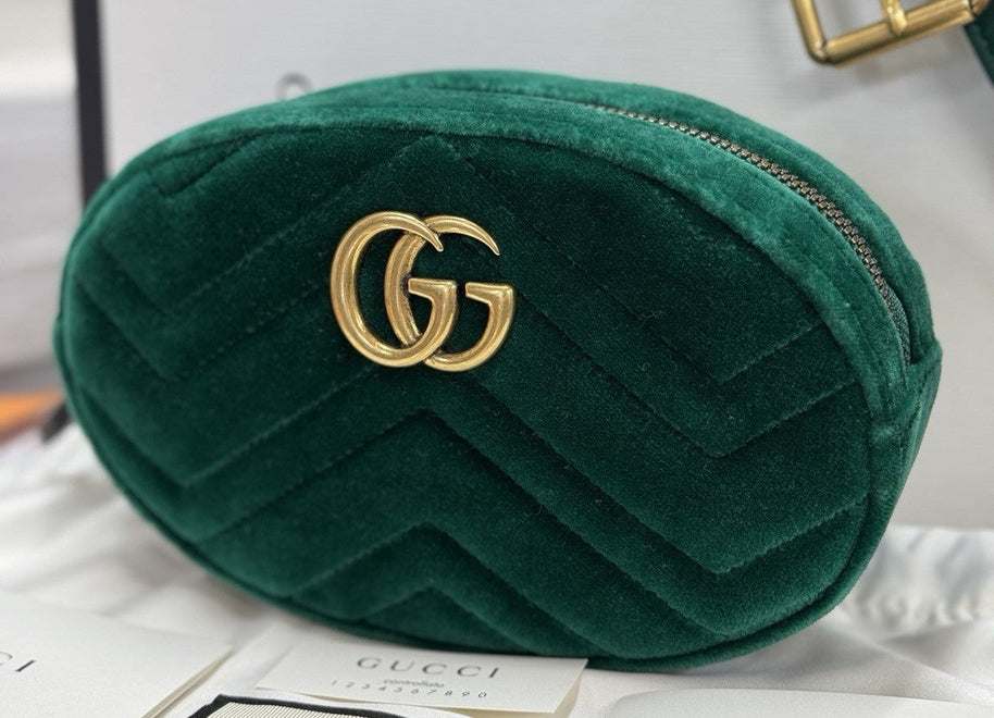 Gucci GG Marmont Gürteltasche Bumbag Samt Grün/Gold 476434