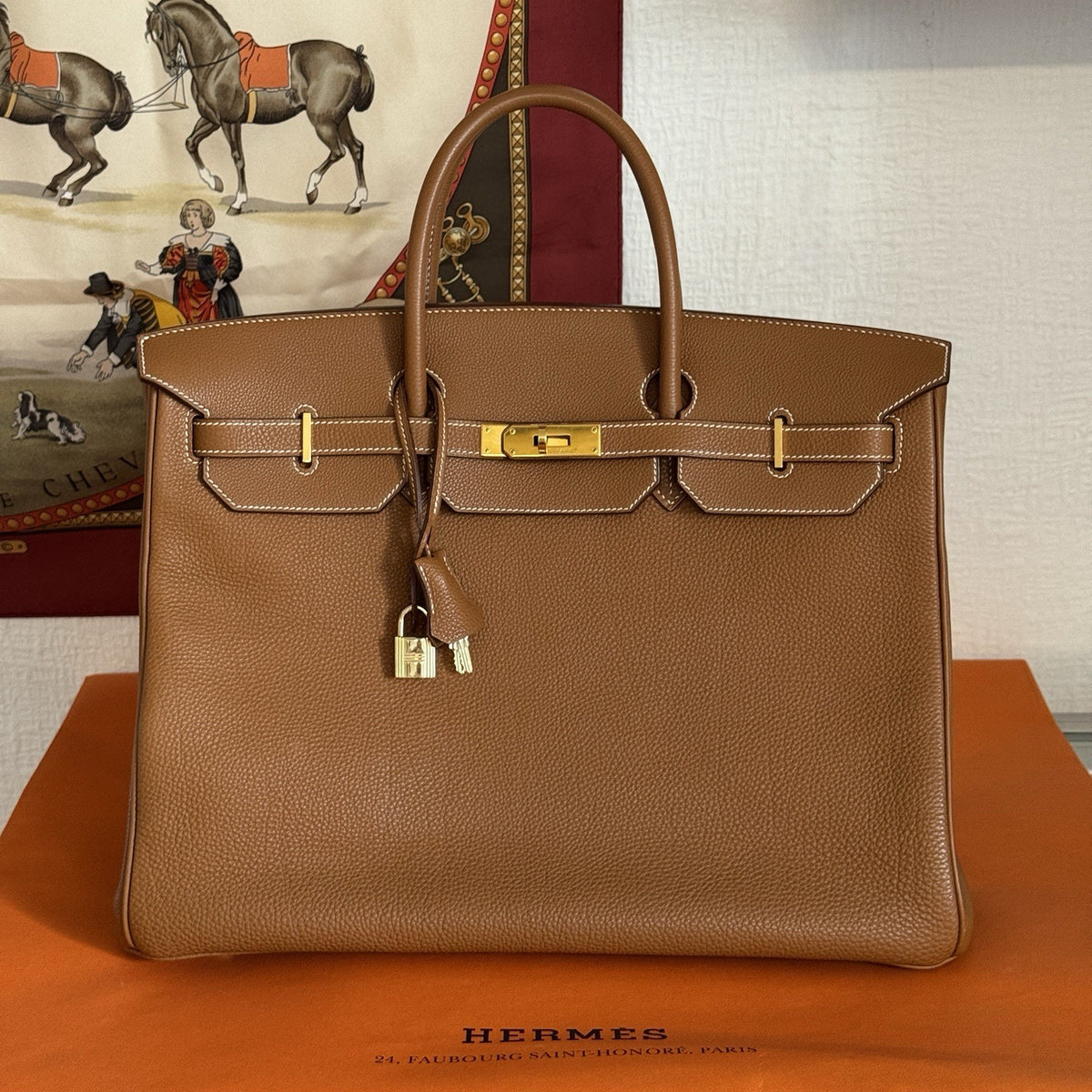 Hermes Birkin Bag 40 Veau Togo Leder Braun/Beige & Gold mit Orig. Rechnung!