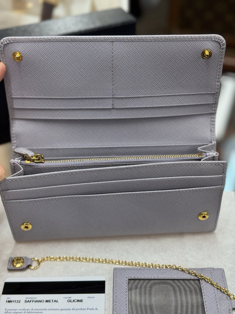 Prada 1MH132 große Geldbörse Portemonnaie Saffiano Metal Leder Violett Glicine