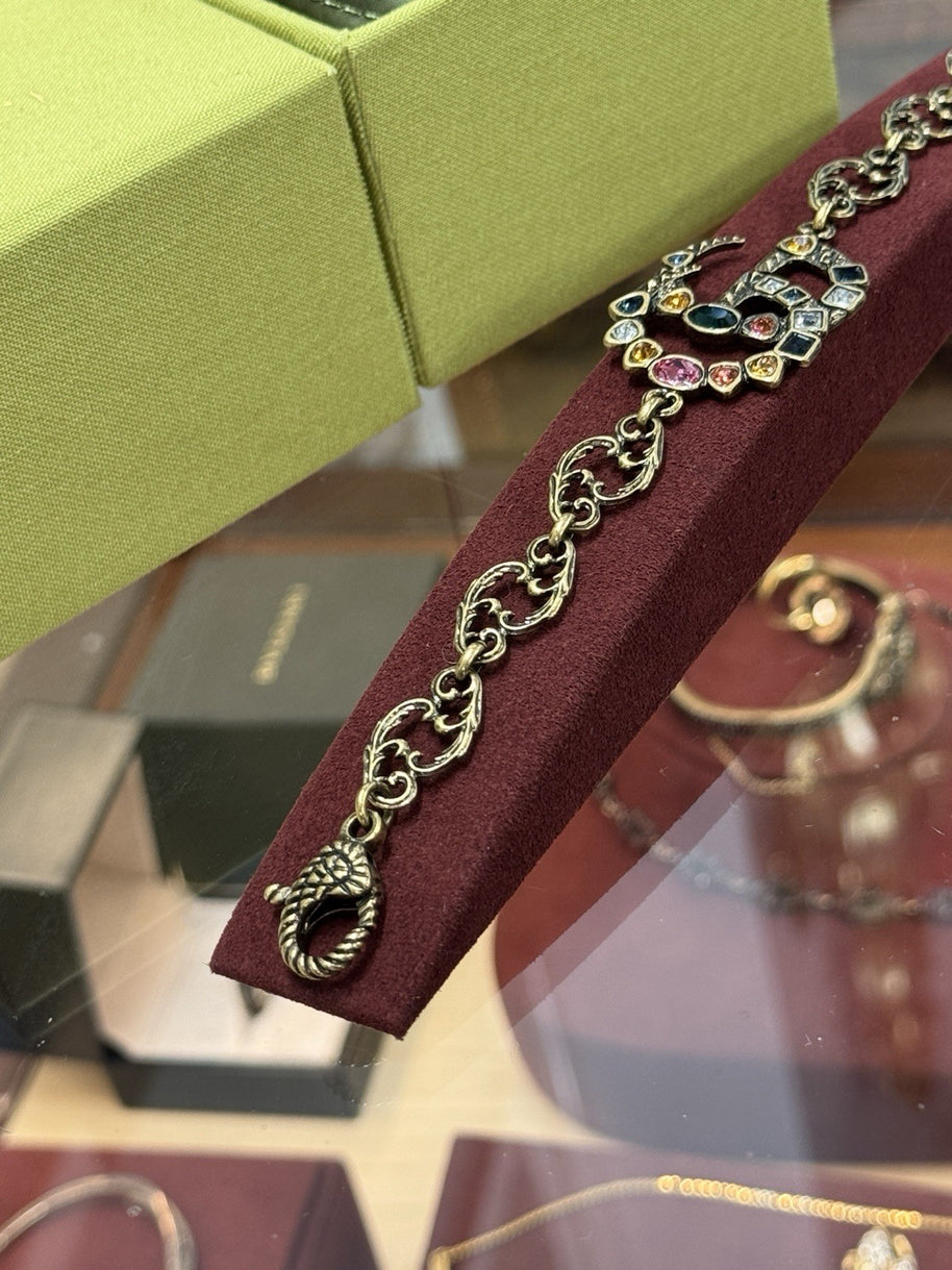 Gucci GG Multicolor Crystal Gemstones Double G Charm Bracelet Armband