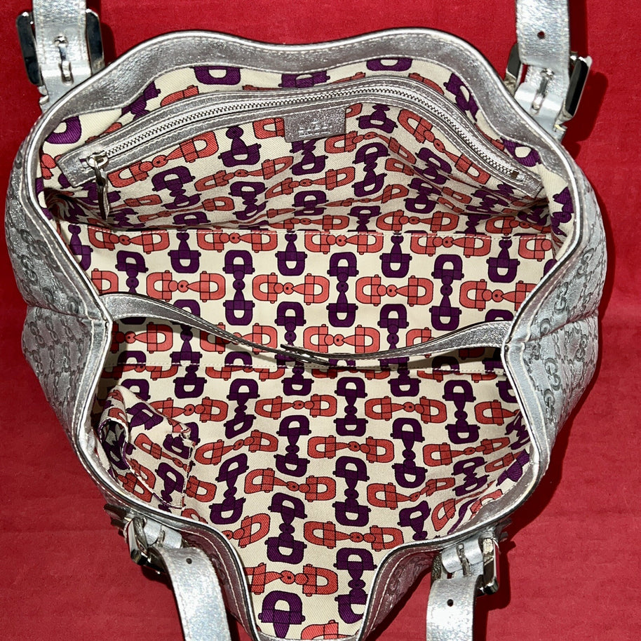 Gucci Guccissima Britt Silver Tote bag Damen Handtasche Silber Leder 162094