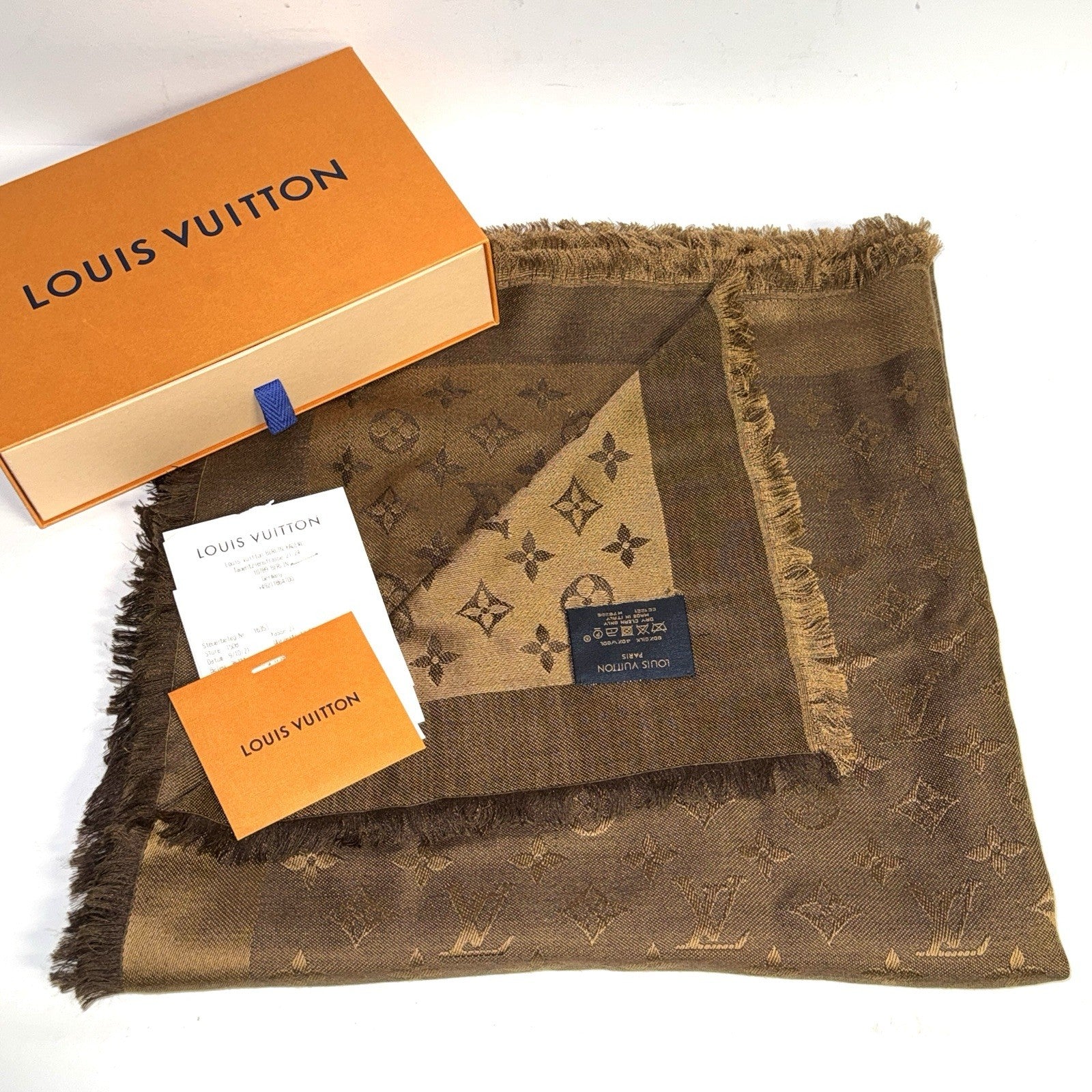 Louis Vuitton Monogram Chale Seide Tuch/Schal 140cm Braun mit orig. Rechnung