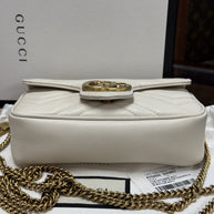 Gucci GG Marmont Mini-Schultertasche Leder Weiss/Gold 476433
