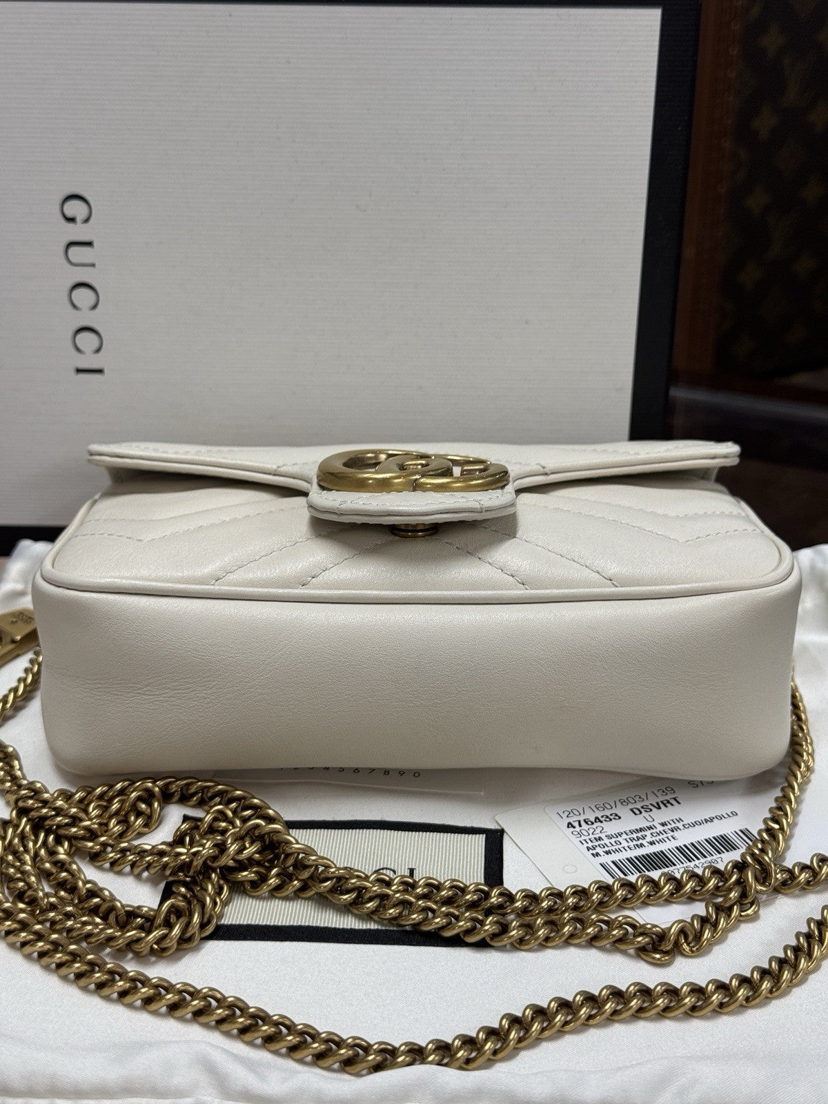 Gucci GG Marmont Mini-Schultertasche Leder Weiss/Gold 476433