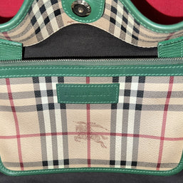 Große Burberry Shopper Damen Schultertasche Leder Beige & Grün Nova Check