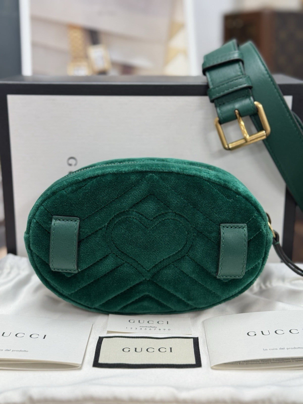 Gucci GG Marmont Gürteltasche Bumbag Samt Grün/Gold 476434