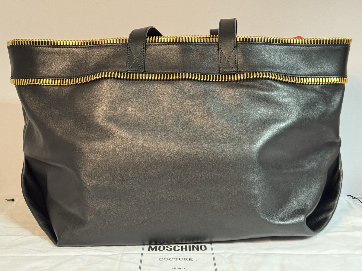 Moschino Rider Shopper XL Tote Bag + Pochette Fantasy Print Black Gold 2023