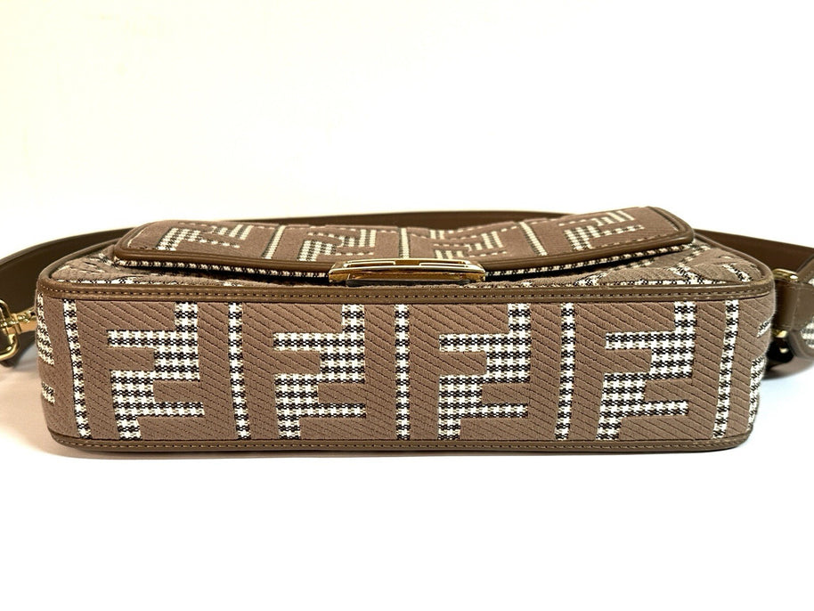 Fendi Baguette Medium Umhängetasche Braun & Gold Wolle Top Zustand