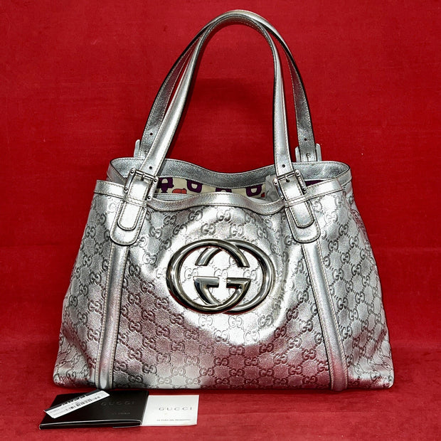 Gucci Guccissima Britt Silver Tote bag Damen Handtasche Silber Leder 162094