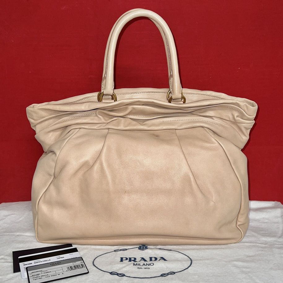 Prada Damen Handtasche Shopper Tote Bag BN1689 Nappa Nappa Frills Cipria Beige