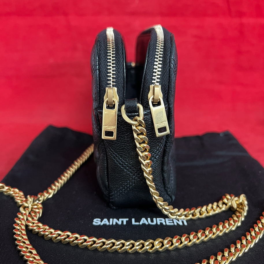 Saint Laurent Becky Double Zip Wallet on Chain kleine Umhängetasche Schwarz Gold