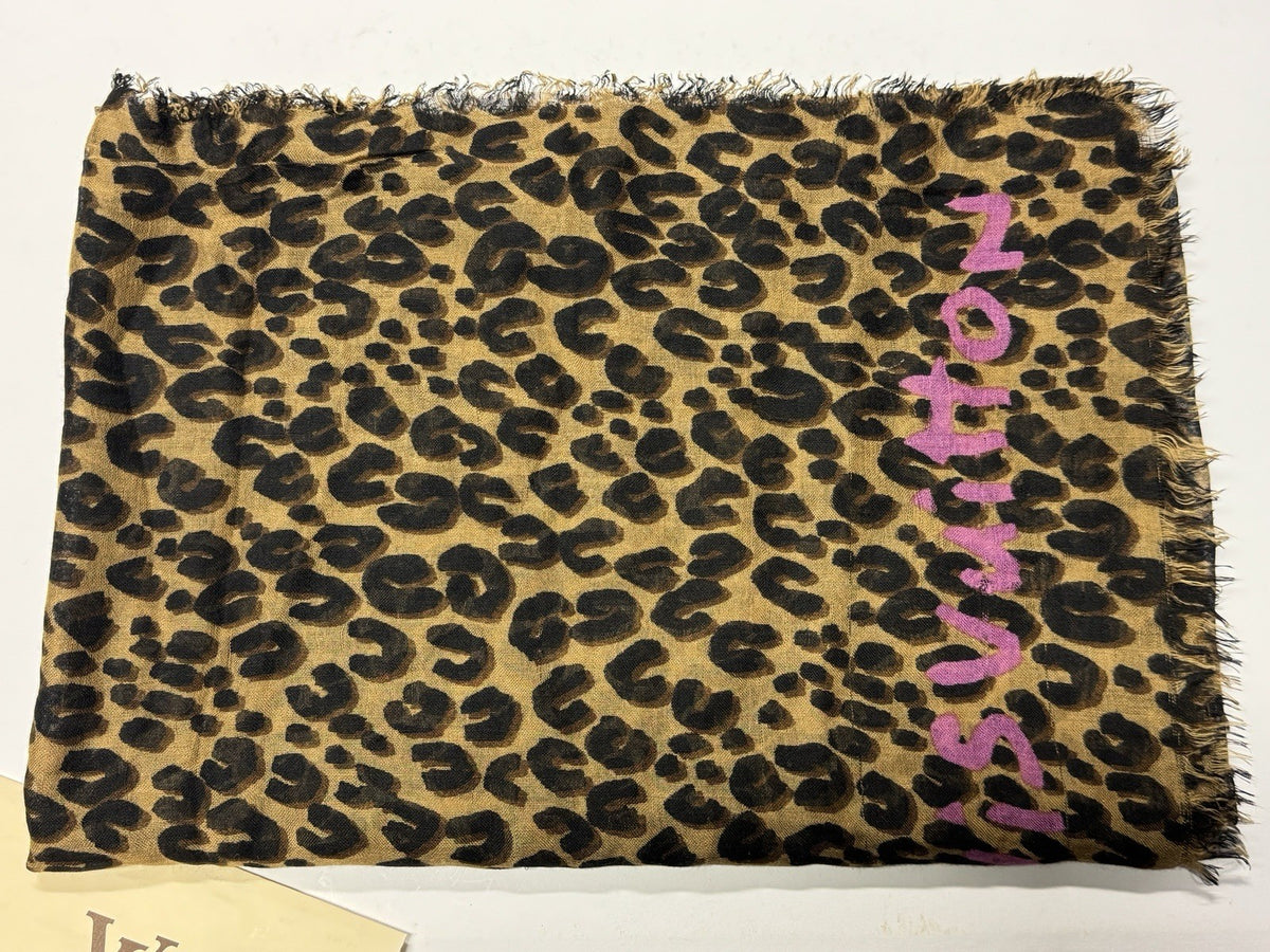 LOUIS VUITTON SCHAL LEOPARD BRAUN PINK KASCHMIR SEIDE TUCH M72215