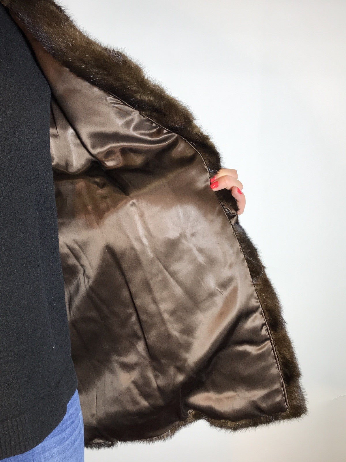 Lange Nerzjacke dunkelbraun Querschnitt, Exklusiv vom Kürschner Gr. 36/38 Damen
