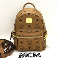 MCM Stark Rucksack Mini Backpack Bebe Boo Cognac mit seitlichen Nieten