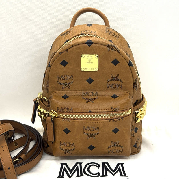 MCM Stark Rucksack Mini Backpack Bebe Boo Cognac mit seitlichen Nieten