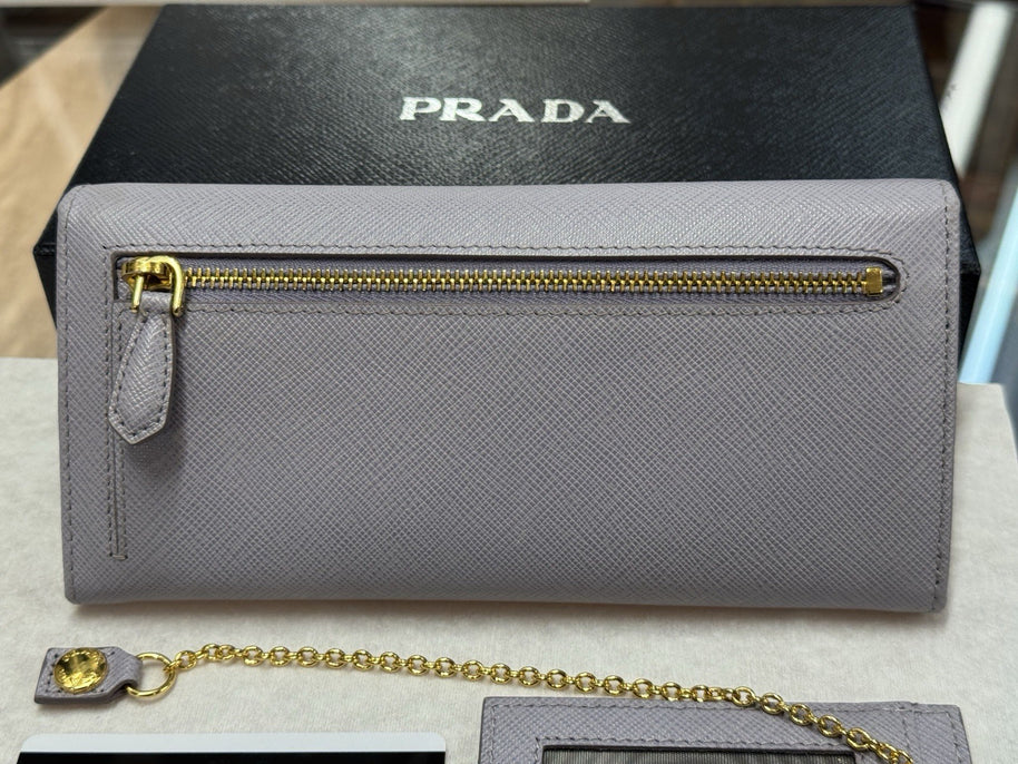 Prada 1MH132 große Geldbörse Portemonnaie Saffiano Metal Leder Violett Glicine