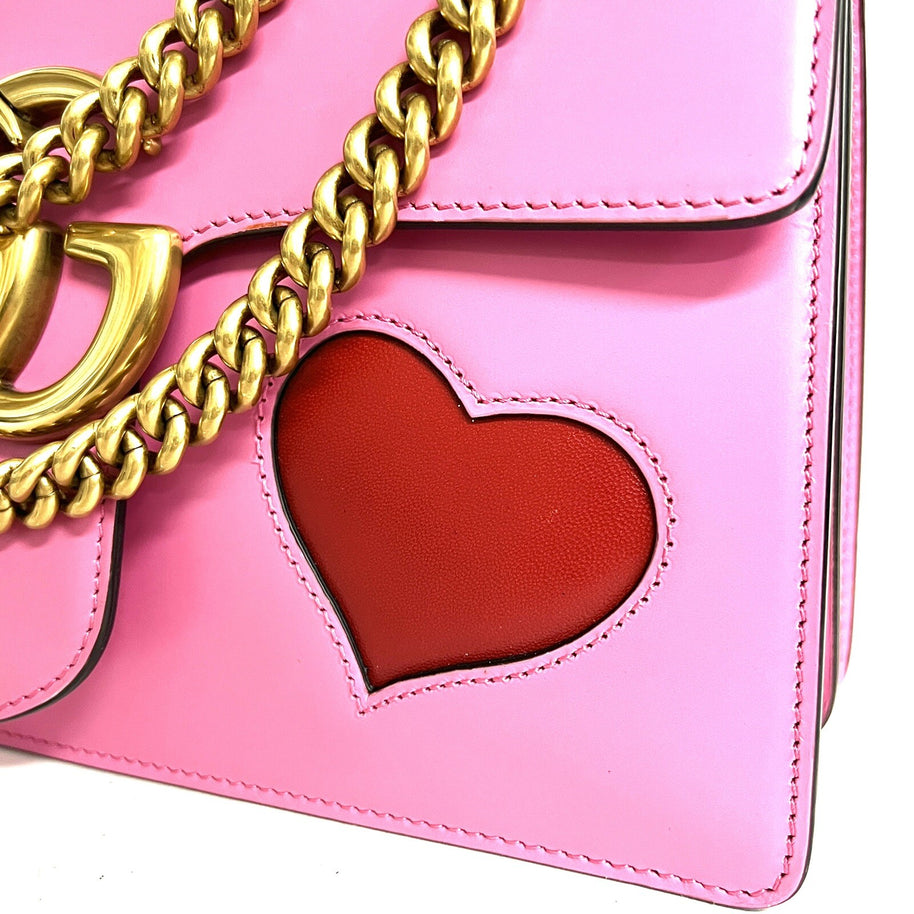 Gucci 431777 GG Marmont Pink Heart Shoulder Bag Schultertasche mit Herz Patch