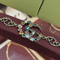 Gucci GG Multicolor Crystal Gemstones Double G Charm Bracelet Armband