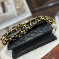 Chanel Flap Bag Classic Lambskin Leder Schwarz & Gold Vintage Mini Nano