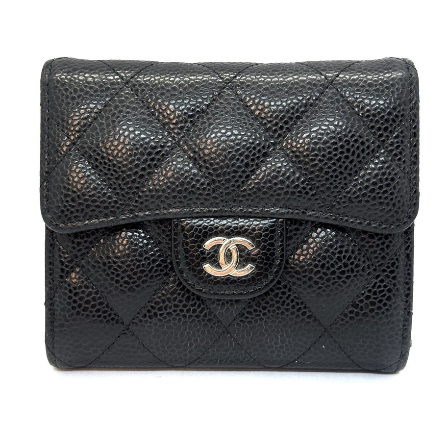 Chanel Trifold Flap Wallet Portemonnaie Caviar Leder Schwarz & Silber 2021