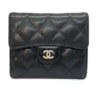 Chanel Trifold Flap Wallet Portemonnaie Caviar Leder Schwarz & Silber 2021