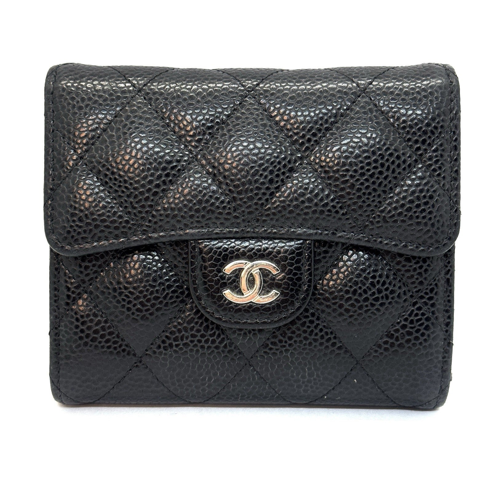 Chanel Trifold Flap Wallet Portemonnaie Caviar Leder Schwarz & Silber 2021