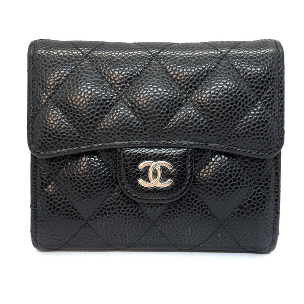 Chanel Trifold Flap Wallet Portemonnaie Caviar Leder Schwarz & Silber 2021