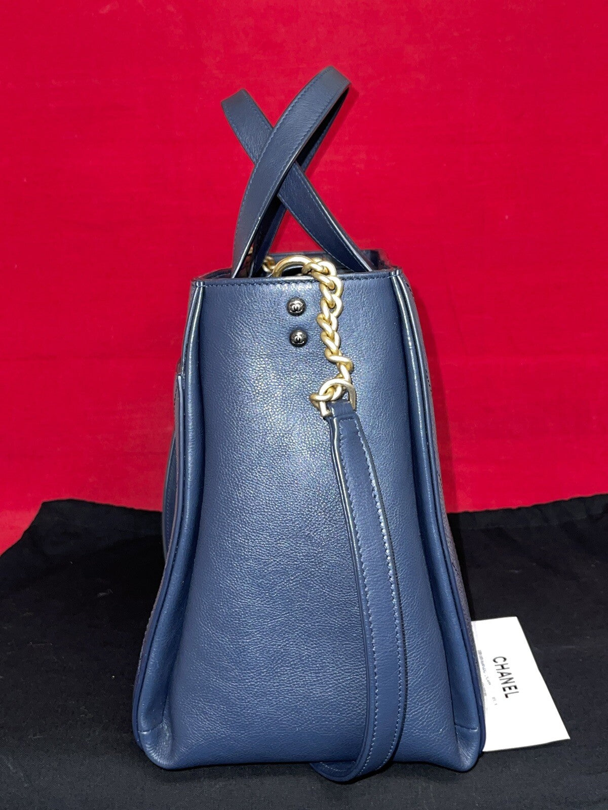 Chanel A93581 Shopping Bag Damen Umhängetasche Shopper Straight Lines Dunkelblau