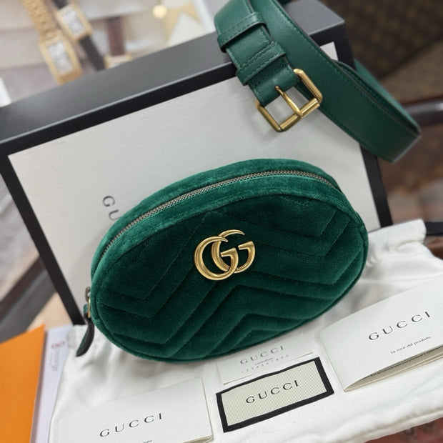 Gucci GG Marmont Gürteltasche Bumbag Samt Grün/Gold 476434