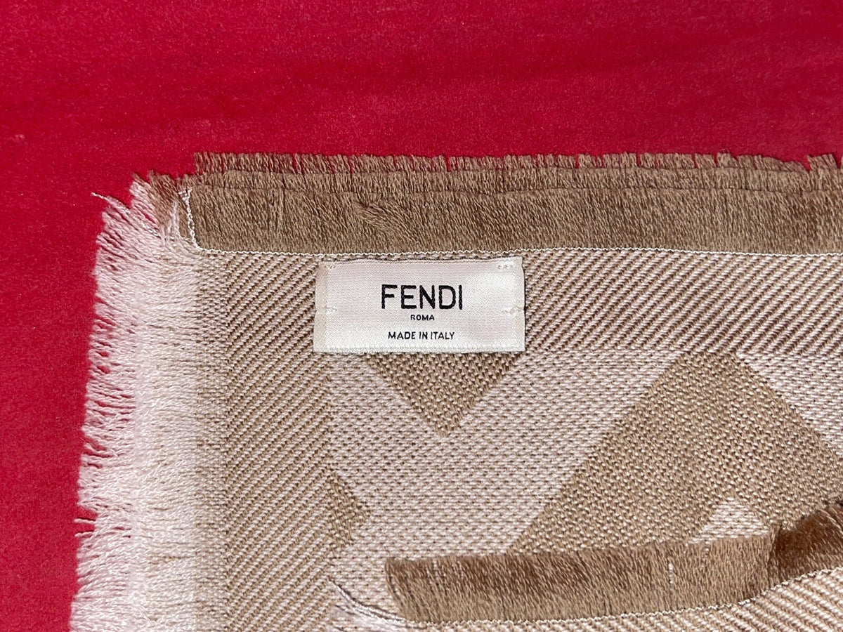Fendi FF Shawl Wolle & Kaschmir Schal 140x140 cm Schultertuch beige/gold wie Neu