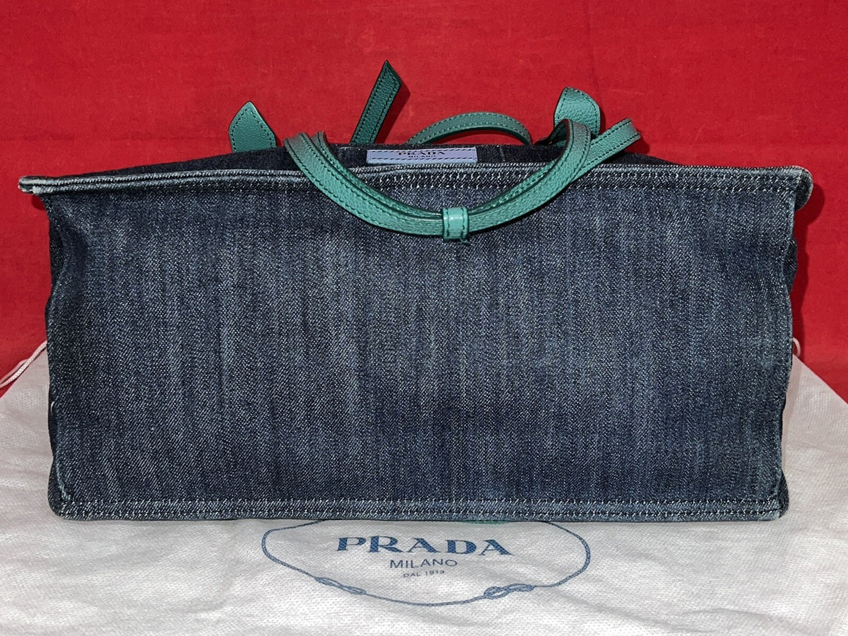 Prada 1BG122 Denim & Glace’cal Leder Shopper Damen Schultertasche NP. 1.600€!