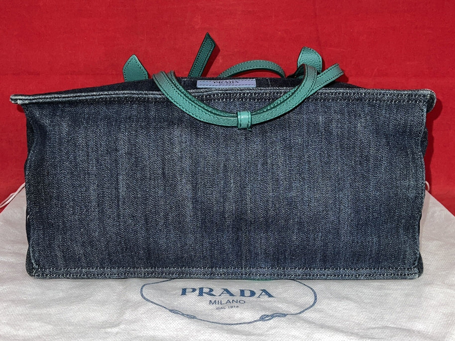 Prada 1BG122 Denim & Glace’cal Leder Shopper Damen Schultertasche NP. 1.600€!