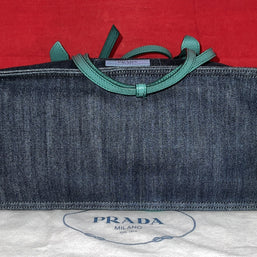 Prada 1BG122 Denim & Glace’cal Leder Shopper Damen Schultertasche NP. 1.600€!