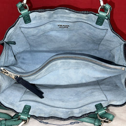 Prada 1BG122 Denim & Glace’cal Leder Shopper Damen Schultertasche NP. 1.600€!