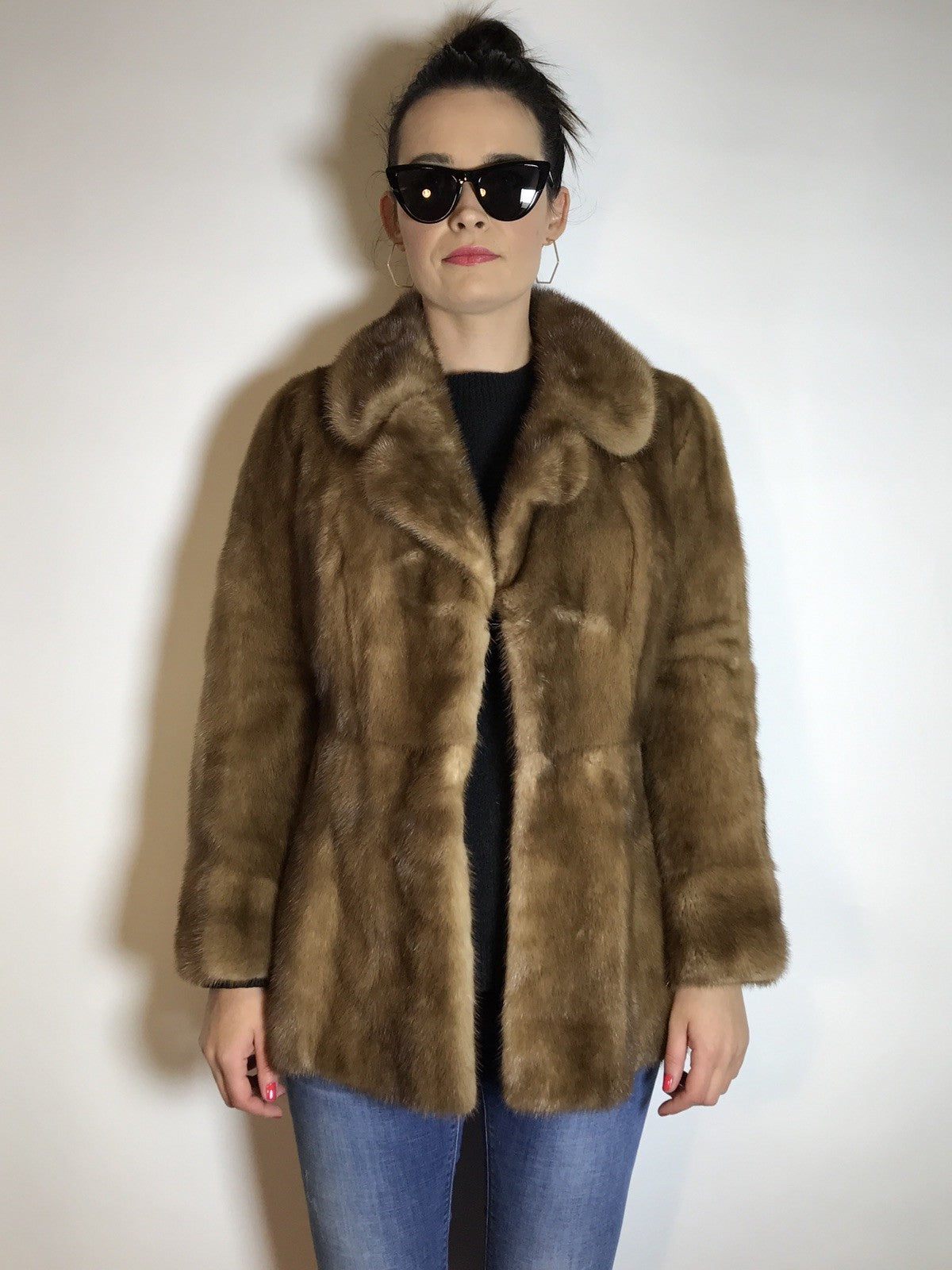 Moderne Nerzjacke hellbraun Sonderanfertigung vom Kürschner Gr. 34/36 Damen