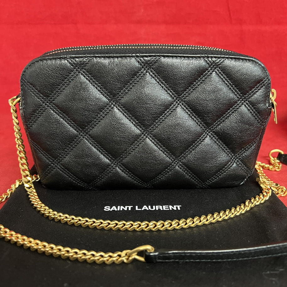 Saint Laurent Becky Double Zip Wallet on Chain kleine Umhängetasche Schwarz Gold