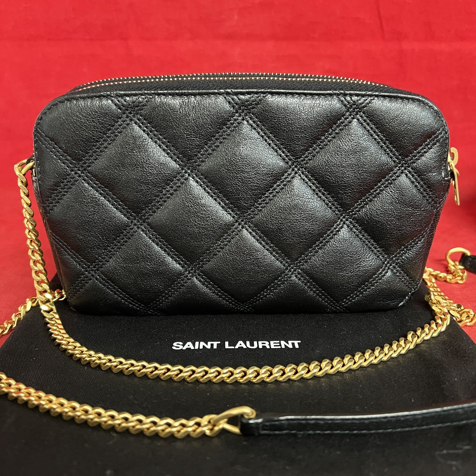 Saint Laurent Becky Double Zip Wallet on Chain kleine Umhängetasche Schwarz Gold