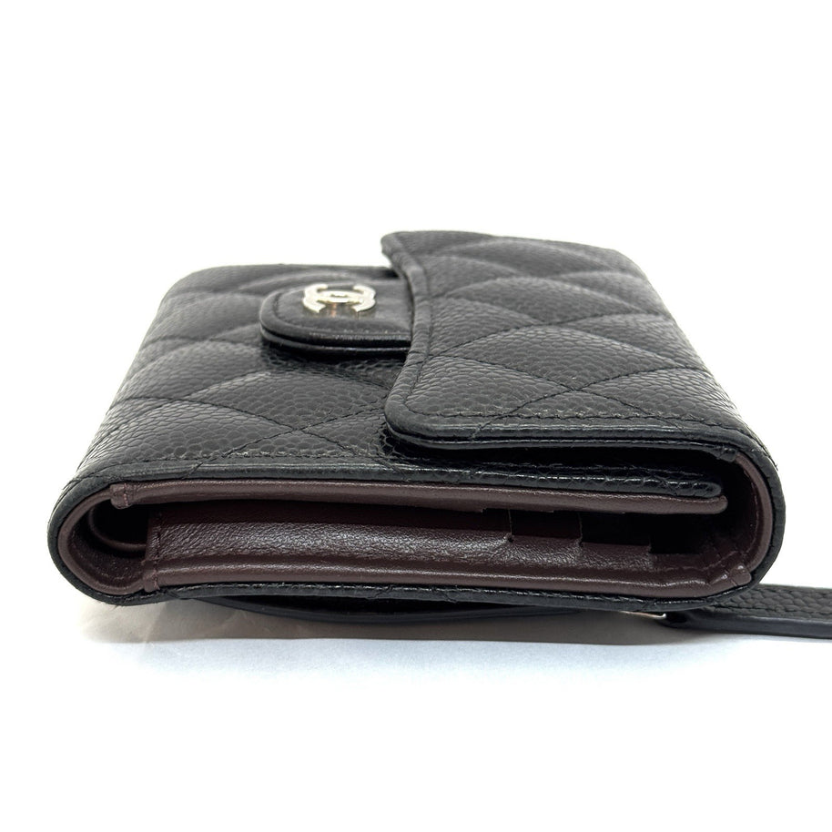 Chanel Trifold Flap Wallet Portemonnaie Caviar Leder Schwarz & Silber 2021