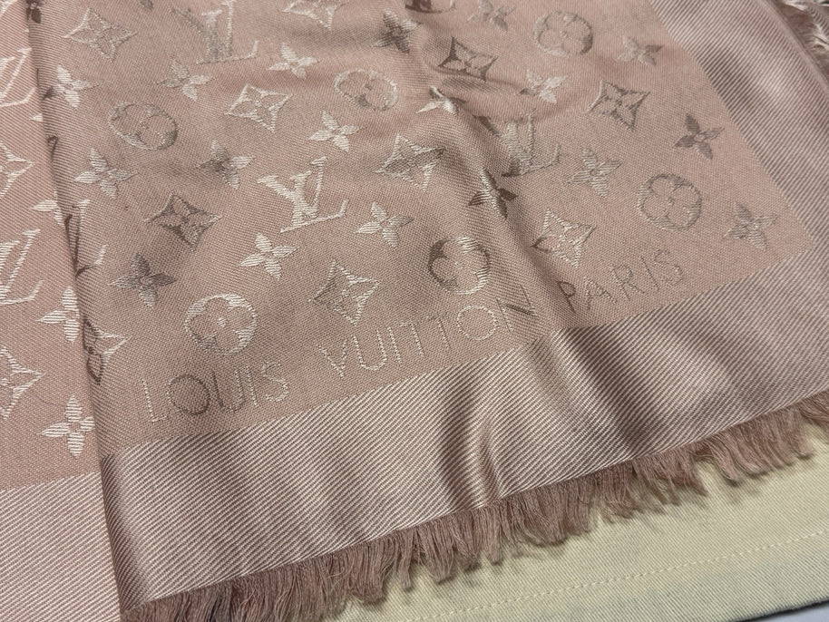 Louis Vuitton Monogram Seide Tuch/Schal 140cm Nude Rose Rosa M74441