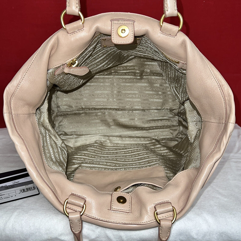 Prada Damen Handtasche Shopper Tote Bag BN1689 Nappa Nappa Frills Cipria Beige