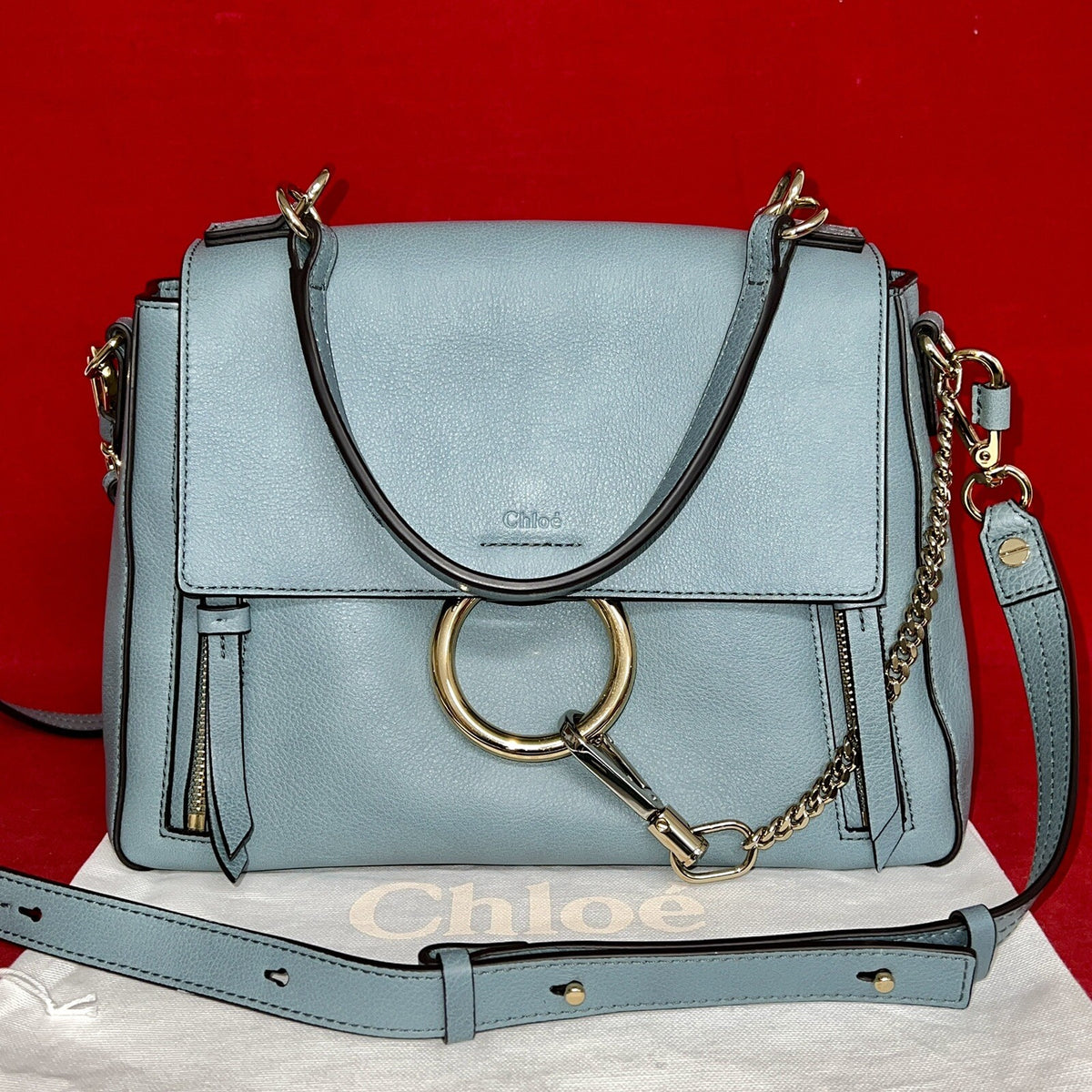 Chloé Faye Damen Umhängetasche Blau Leder Shoulder Bag Cloudy Blue