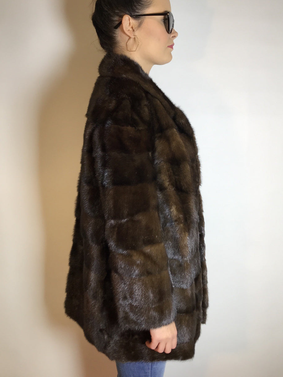 Lange Nerzjacke dunkelbraun Querschnitt, Exklusiv vom Kürschner Gr. 36/38 Damen
