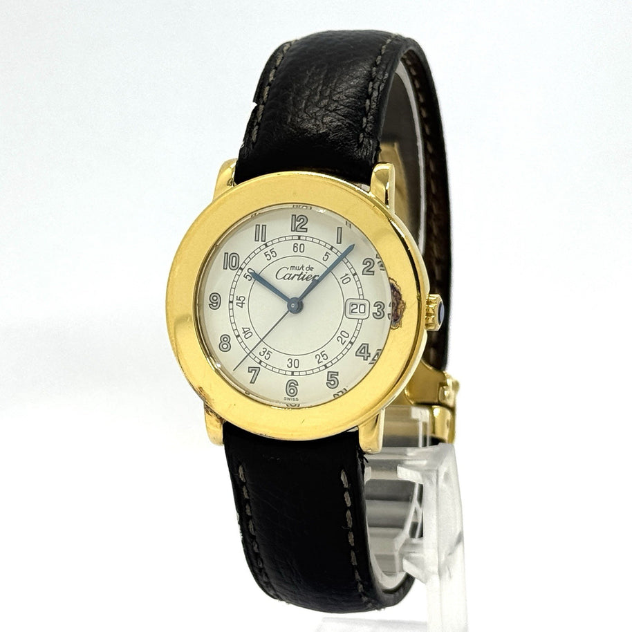 Cartier Ronde Medium 32mm Ref. 18001 Quarz Damenuhr Edelstahl Goldplattiert