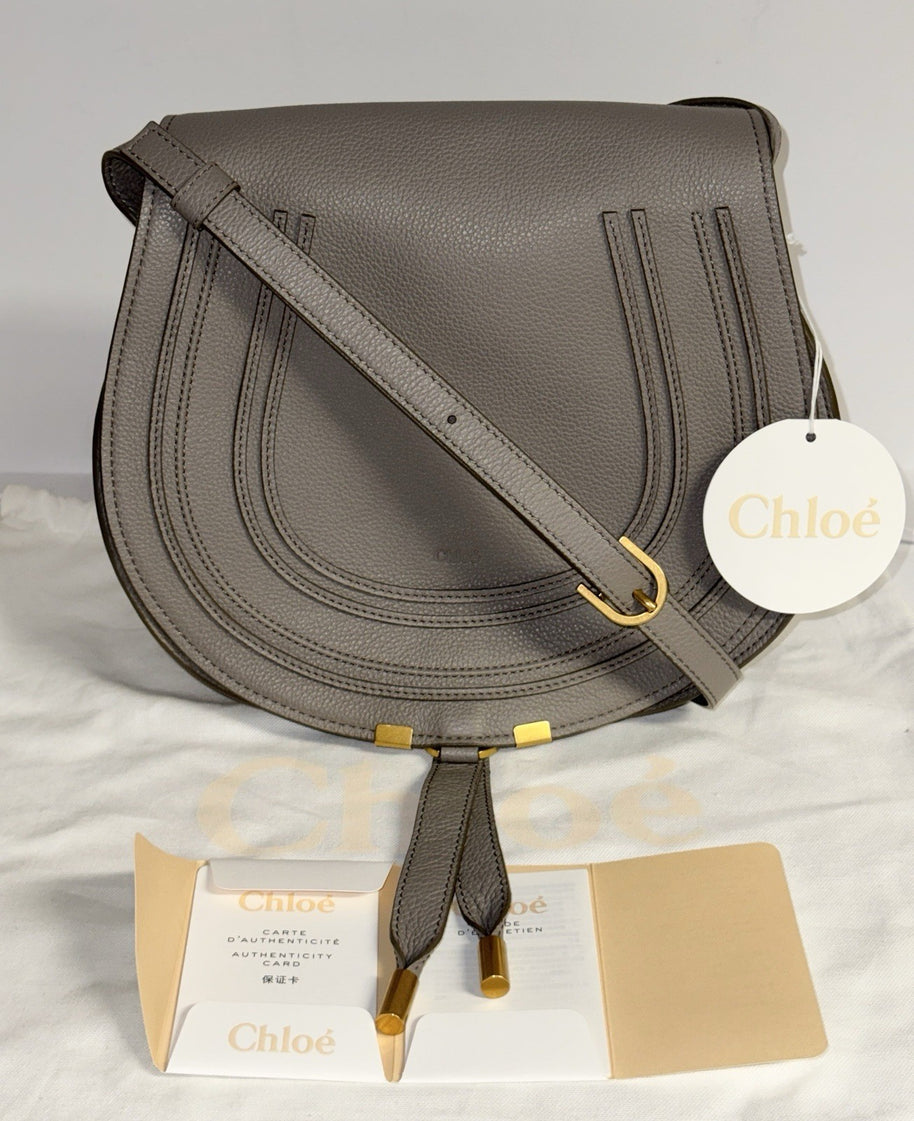 Chloé Marcie Medium Saddle Bag Cashmere Grey Umhängetasche Grau NEU