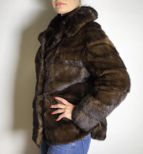 Schöne Nerzjacke Querschnitt, dunkelbraun vom Kürschner Gr. 34-36 Damen