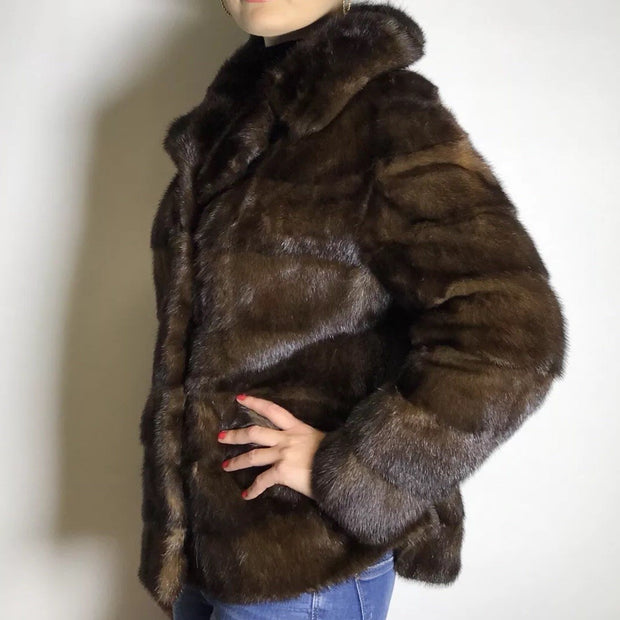 Schöne Nerzjacke Querschnitt, dunkelbraun vom Kürschner Gr. 34-36 Damen
