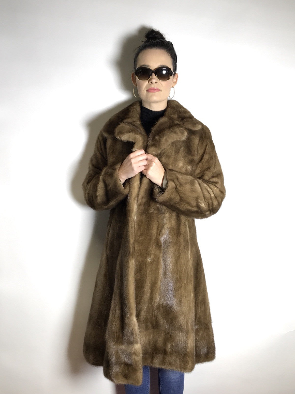 Klassischer Nerzmantel SAGA MINK beige, hellbraun vom Kürschner Gr. 36/38 Damen