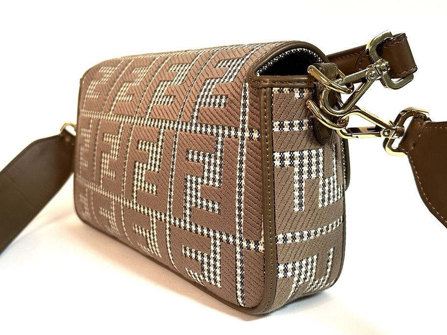 Fendi Baguette Medium Umhängetasche Braun & Gold Wolle Top Zustand