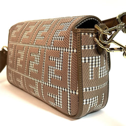 Fendi Baguette Medium Umhängetasche Braun & Gold Wolle Top Zustand